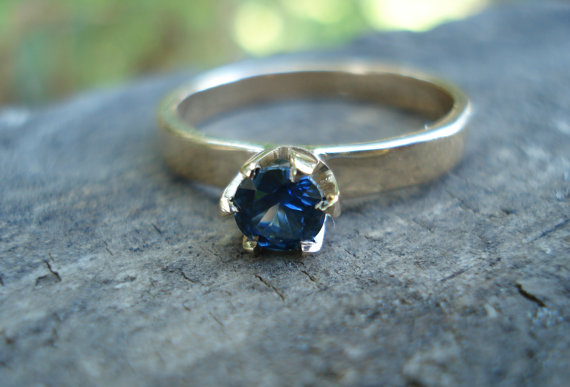 Sapphire solitaire gold ring, blue sapphire gemstone ring, September birthstone, handmade engagement ring, conflict free
