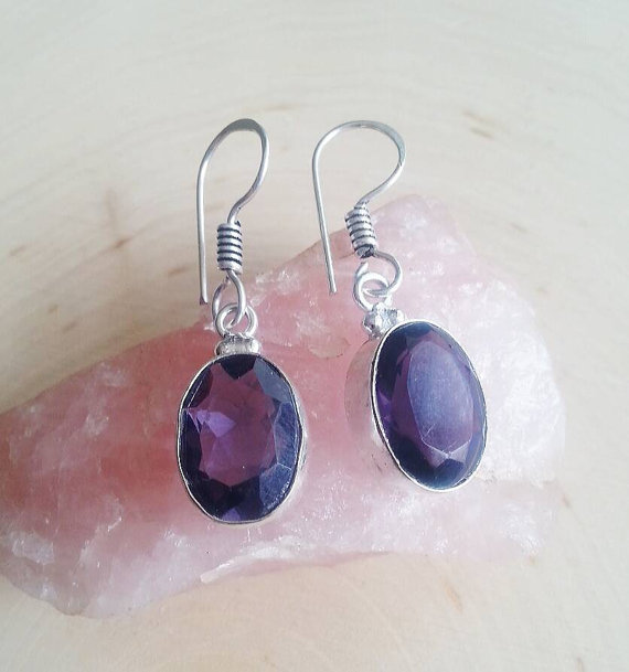 Silver Amethyst Earrings Amethyst Earrings Gemstone Earrings Amethyst Dangle Earrings Crystal Earrings Bohemian Earrings