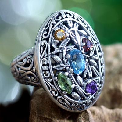 Silver and Multigem Cocktail Ring