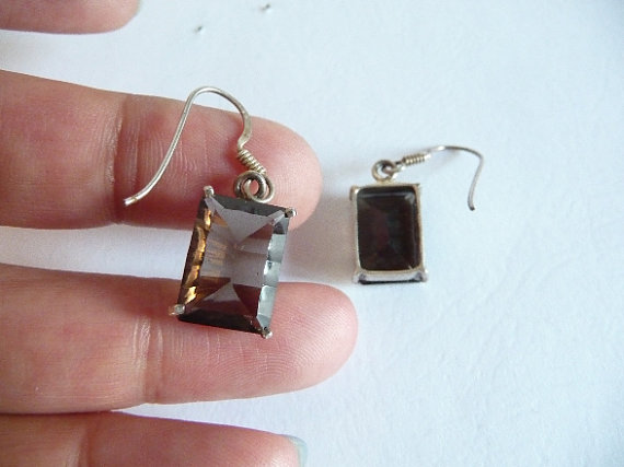 Smokey Quartz, Quartz Earrings, smokey earrings, gemstone earrings, rectangle earrings, gemstone, smokey quartz, quartz, silver plated