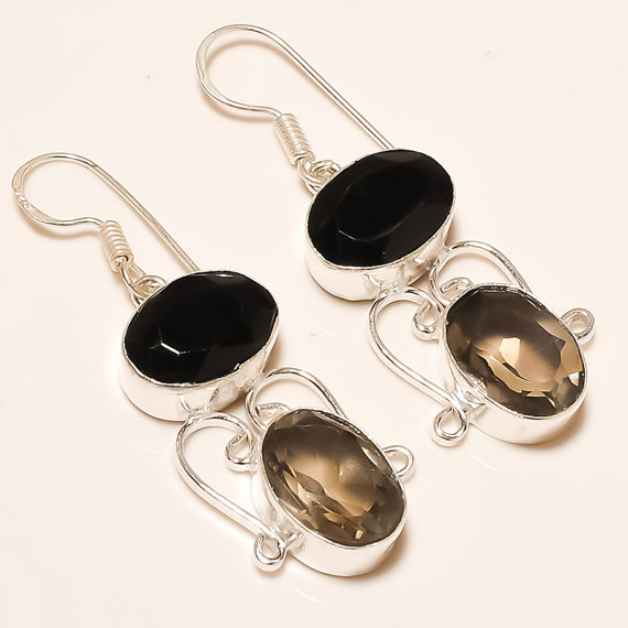 Smoky Topaz Earrings in Handmade .925 Silver Drop Earrings