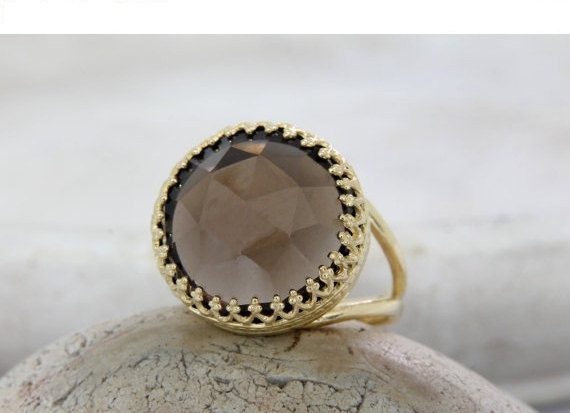 Smoky quartz ring,personalized ring,gold ring,big large ring,gemstone ring,mother's gift,sister's ring,family ring