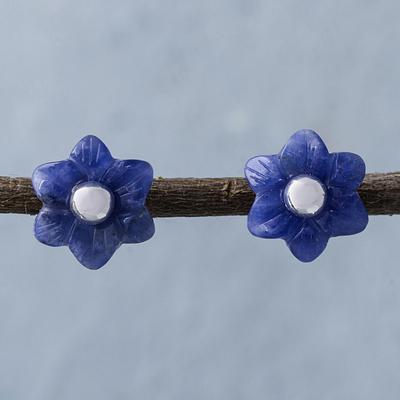 Sodalite and Sterling Silver Floral Stud Earrings 