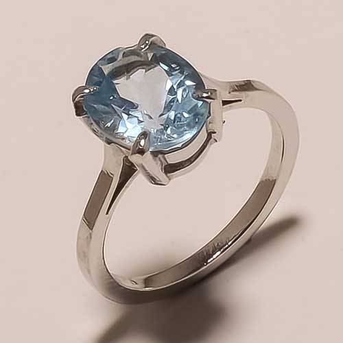 Solid Sterling Silver Blue Topaz Gemstone Solitaire Fine