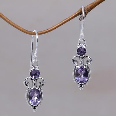 Sterling Silver Amethyst Dangle Earrings, 'Crown Princess'