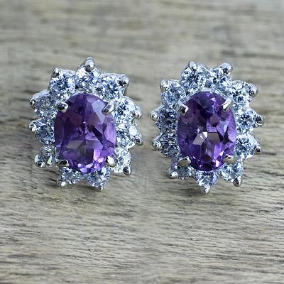  Amethyst and Cubic Zirconia Stud Earrings