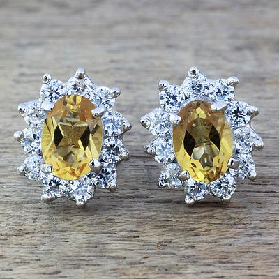  Citrine and Cubic Zirconia Stud Earrings