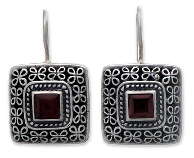 Sterling Silver Garnet Drop Earrings, 'Adoration'