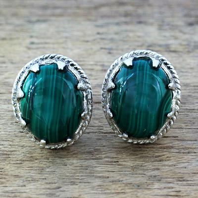 Sterling Silver and Deep Green  Earrings