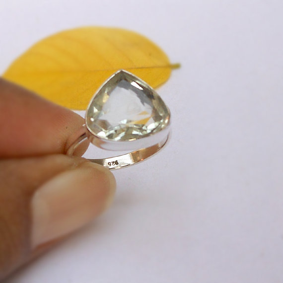 Sterling Silver and lemon Ring, Gemstone Rings, Green Amethyst Sterling silver Ring, , Green rings, Gift for her, Teardrop ring