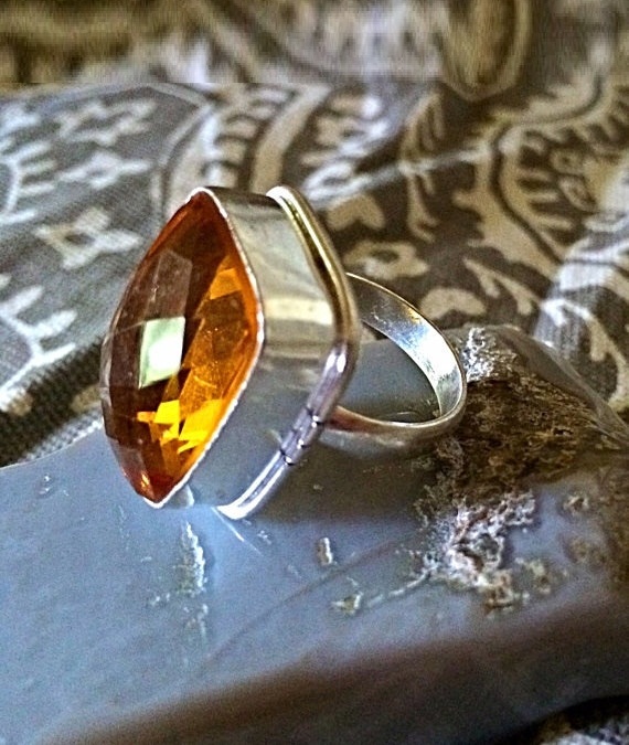Sterling silver Citrine RING - Size 7 - Sterling Silver Ring- Gemstone Ring- Garnet Citrine - Natural Stone Ring