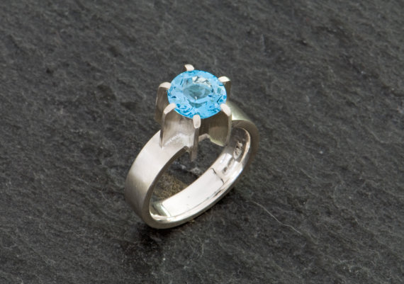 Swiss Blue Topaz Ring - Blue Gemstone Ring - Blue Topaz solitaire Ring - Bright Blue Topaz Ring - Handmade Ring