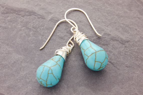 Turquoise Earrings, gemstone earring, tear drop earrings, blue stone earrings, charm earring,