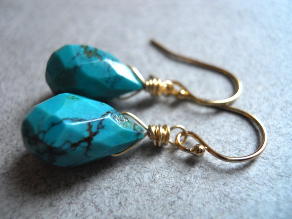 Turquoise Teardrop Earrings, Turquoise Lover Earrings , Gold, Sterling or Rose Gold, Gemstone Earrings, Dangle Earrings