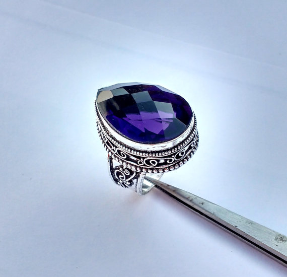 Vintage AMETHYST Ring - Size 7.5 - 8.0 Ring - 925 Sterling Silver Ring - AMETHYST hydro Silver Ring