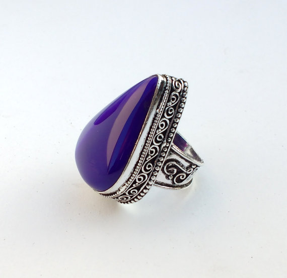 Vintage BLUE ONYX Ring -Size 8 Ring - 925 Sterling Silver Ring - Blue Onyx Gemstone Ring