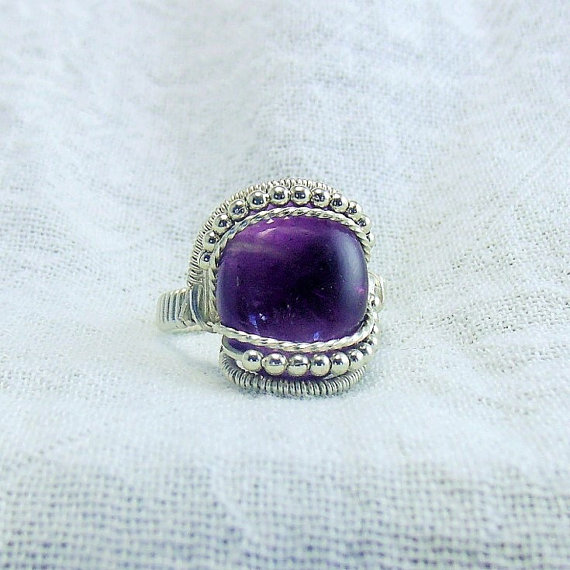 Wire Wrap Ring Purple Amethyst 925 Sterling Silver Handmade Valley Gemstone Jewelry