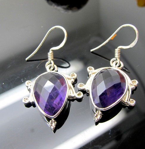 fashionable Amethyst Earrings, Sterling Silver Earrings, Gemstone Earrings