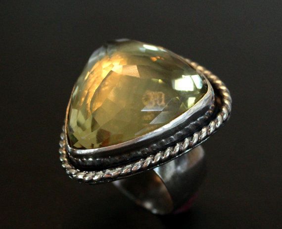 lemon quartz statement ring - party ring - extra large gemstone ring - modern cocktail ring - plus size statement ring