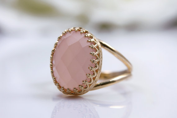 pink chalcedony ring,pink gold ring,gemstone ring,semiprecious rings,vintage ring,feminine ring,gold filled ring