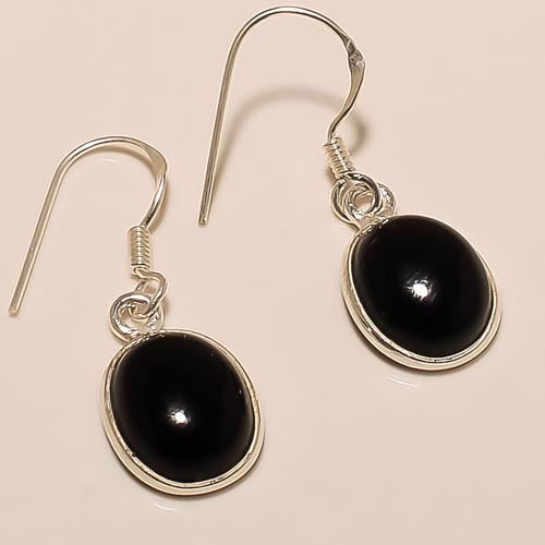 plain Sterling Silver Black Onyx Earring