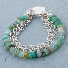 925 Silver Heart Charm on Andean Opal Beaded Bracelet
