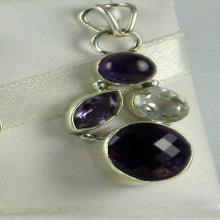 Amethyst Gemstone, Sterling Pendant, Multi Stone Jewelry, Deep Purple Jewelry, Healing Gemstone, February Birthstone, Crown Chakra