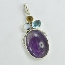 Amethyst Pendant, Dendrite Opal & Blue Topaz Pendant, Natural Amethyst, stone pendant, Smoky Quartz Pendant, Dendrite Opal Stone Pendant