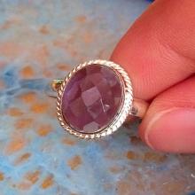 Amethyst Purple Faceted Ring Size 9 - Silver Amethyst Ring- Gemstone Ring - Boho chic Ring- February Birthstone Ring- Natural