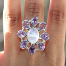 Amethyst, Moonstone Ring,Sterling Silver Ring , Gemstone Ring