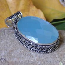 Aqua Chalcedony Pendant - Checker Cut Stone Pendant - Designer Pendant - Indian Handmade Pendant - Stylish Pendant - Fancy Pendant