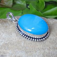 Aqua Color Pendant - Handcrafted Silver Pendant - Oval Cabochon Pendant - Aqua Gemstone Pendant - Sterling Silver Jewelry