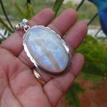 Artisan Rainbow Moonstone pendant necklace - OOAk - Oval pendant - Bezel pendant - Gemstone pendan