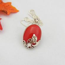 Artisan pendant - coral pendant - Red Coral pendant - Bezel pendant - Oval pendant - Gemstone pendant