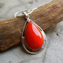 Artisan pendant - coral pendant - Red Coral pendant - Bezel pendant - drop pendant - Gemstone pendant