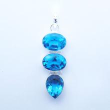 Awesome Blue Quartz 12.6 Gms Silver Pendant- Attractive Pendant-Oval Pear Shape Jewelry-Lovely Gift -Cut Quartz Handmade Pendant