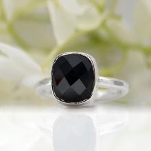 Black Onyx Ring - Gemstone Ring - Stacking Ring - Sterling silver Ring - Square Ring - bezel Set Ring - cushion cut ring, black onyx jewelry