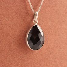 Black pendant - Black onyx pendant - Bezel pendant - Tear drop pendant - Faceted pendant