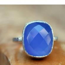 Blue Chalcedony Ring - Blue Gemstone Ring - Blue Sterling Silver - Handmade Blue Ring