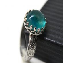 Blue Green Fluorite Ring, Engravable Renaissance Ring, Custom Engraving, Personalize Jewelry, Natural Gemstone, Fluorite Jewelry