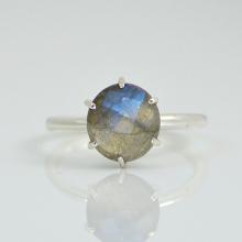 Blue Labradorite Ring - Gemstone Ring - Stacking Ring - Sterling Silver Ring - Round Ring - prong set ring - labradorite jewelry - gold ring
