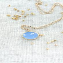 Blue Quartz Necklace, Cornflower Blue Quartz Pendant Necklace, Blue Gemstone Pendant, Dainty Blue Pendant in Gold