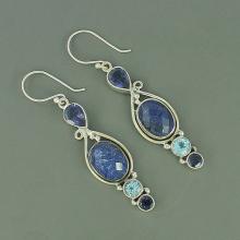 Blue Sapphire, Iolite & Blue Topaz Gemstone Earrings, 925 Sterling Silver Earrings, Women's Gift Jewelry, Designer Gift Earrings Jewelry