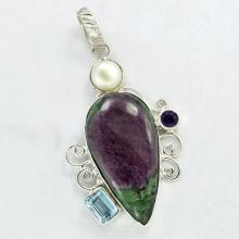 Blue Topaz Pendant, stone pendant, silver Pendant, Natural Ruby Zoisite stone Pendant, Genuine Gemstone Pendant, 925 sterling silver pendant