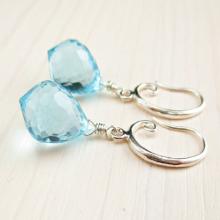 Blue Topaz Quartz Earrings Sky Blue Earrings Aquamarine Quartz Dangle, Sterling Silver Blue Gemstone Earrings, Blue Wedding Bridal, Teardrop