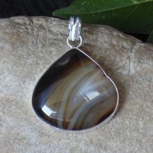 Botswana Agate Pendant - Handcrafted Pendant - Simple Silver Pendant - Pear Cabochon Gemstone Pendant - Indian Fashion Gift Pendan