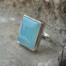 Chalcedony ring - Blue ring - Square shape ring - Square ring - Bezel ring - Gemstone ring