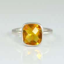 Champagne Citrine Ring - November Birthstone Ring - Stacking Ring - Gemstone Ring - Sterling Silver Ring - Cushion Cut Ring - Gold ring