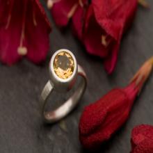 Citrine Ring - Yellow Gemstone Ring - Citrine Silver Ring set in Satin Finished Sterling Silver - Citrine Ring