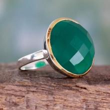 Cocktail Ring with Green Onyx in Sterling Silver